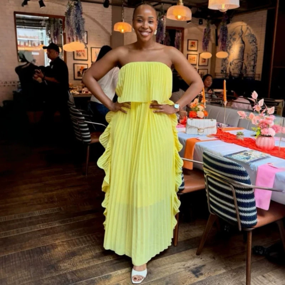 Pleated Strapless Ruffle Flowy Maxi Dress African Resort Style